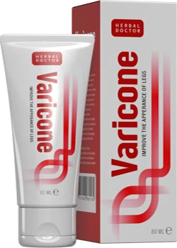 Envase de crema Varicone para el tratamiento de varices y venas araña